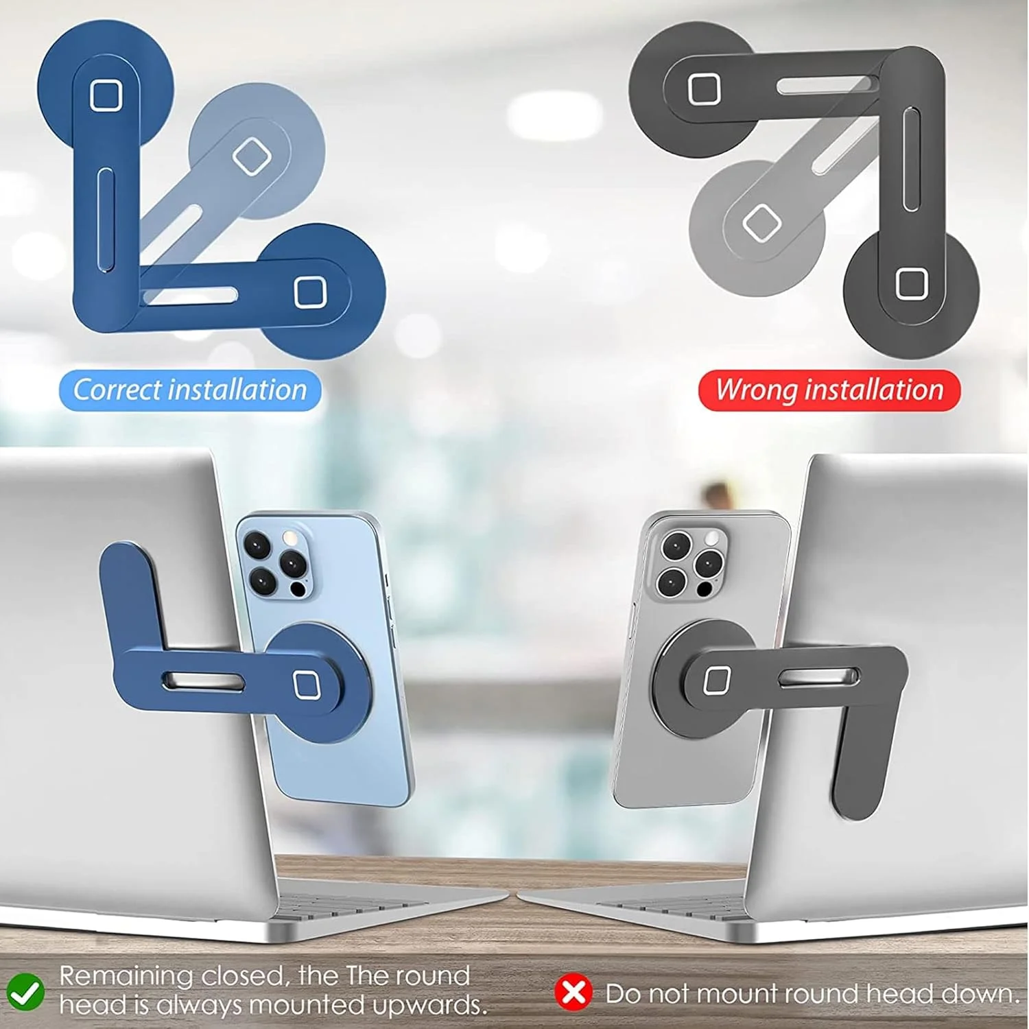 نگهدارنده مغناطیسی گوشی Sulfar برای لپ تاپ | پایه جانبی قابل تنظیم مانیتور برای آیفون 14/13/12 پرو مکس/12 پرو/12/12 مینی | براکت تاشو باریک | آبی سرمه ای