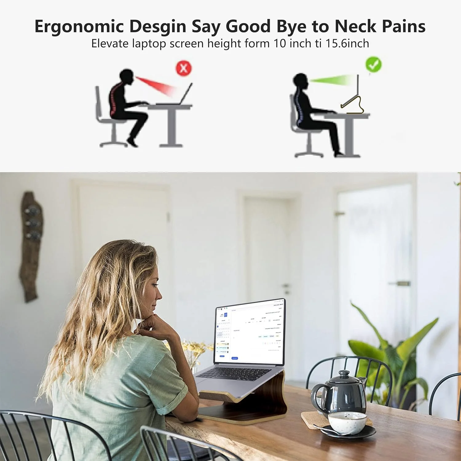 پایه چوبی لپ تاپ SAMDI برای میز، نگهدارنده لپ تاپ، نگهدارنده چوبی خنک کننده کامپیوتر، مناسب برای اکثر لپ تاپ ها قفسه دفع حرارت (گردویی)