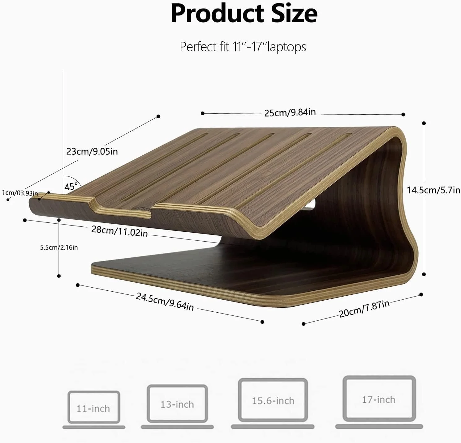 پایه چوبی لپ تاپ SAMDI برای میز، نگهدارنده لپ تاپ، نگهدارنده چوبی خنک کننده کامپیوتر، مناسب برای اکثر لپ تاپ ها قفسه دفع حرارت (گردویی)