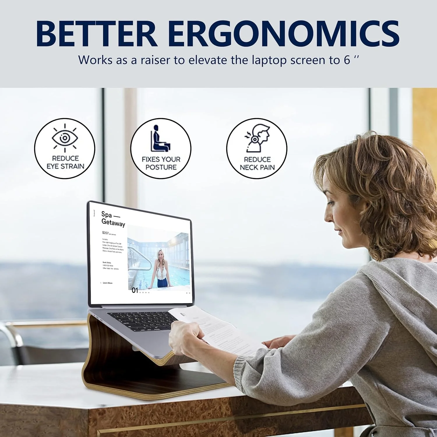 پایه چوبی لپ تاپ SAMDI برای میز، نگهدارنده لپ تاپ، نگهدارنده چوبی خنک کننده کامپیوتر، مناسب برای اکثر لپ تاپ ها قفسه دفع حرارت (گردویی)