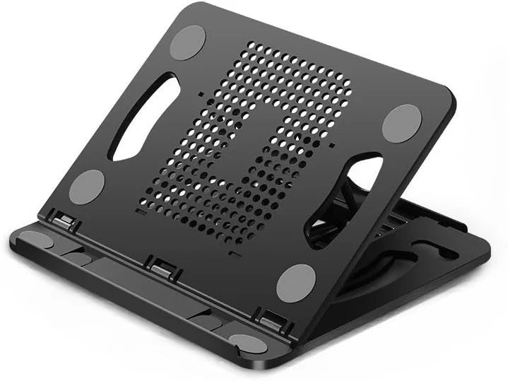 پایه لپ‌تاپ و تبلت، پایه کامپیوتر با قابلیت چرخش 360 درجه با ارتفاع قابل تنظیم، طراحی ارگونومیک، تاشو چند زاویه ای برای حمل و نقل آسان - مشکی