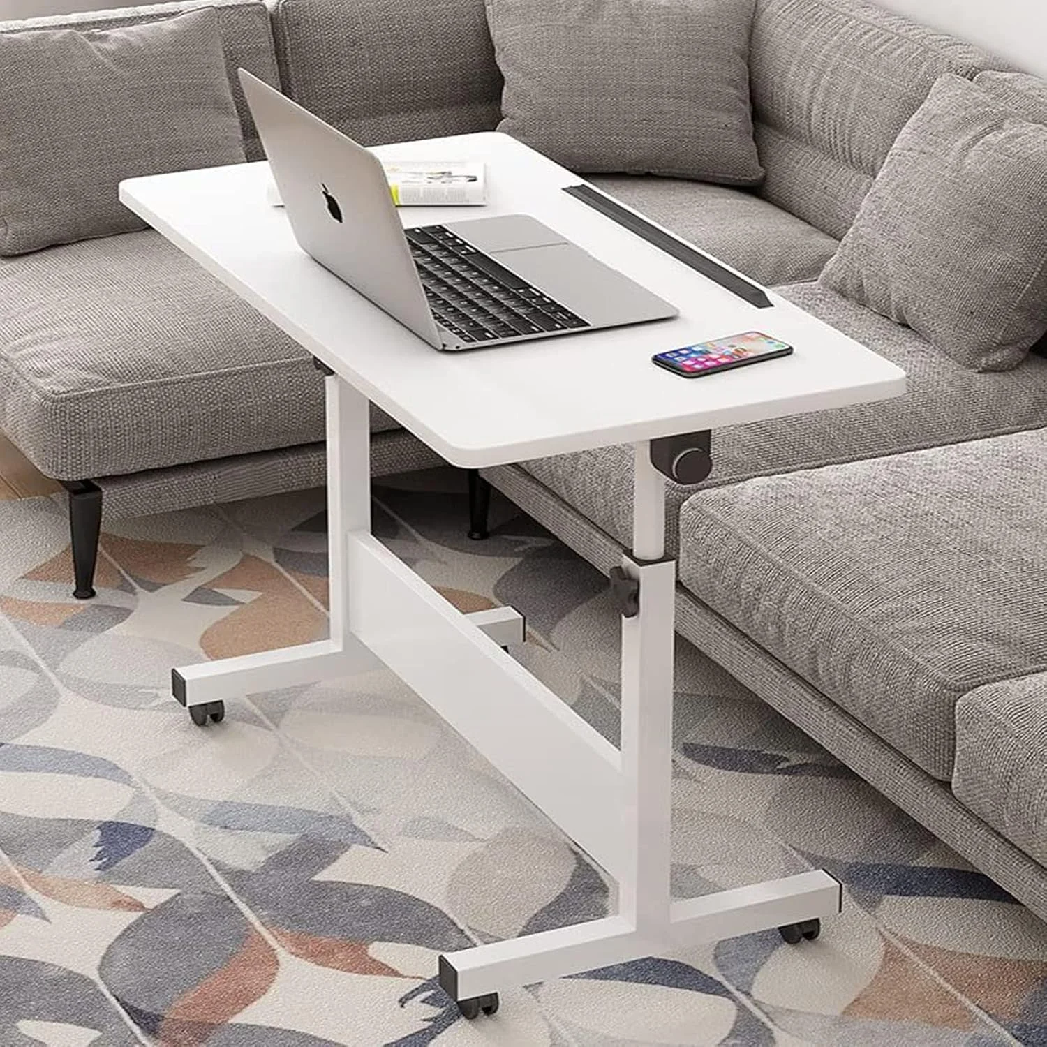 میز ایستاده موبایل، میز لپ‌تاپ کنار تختی با قابلیت تنظیم ارتفاع، میز تاشو چند منظوره، میز کامپیوتر چرخ‌دار برای اتاق خواب، اتاق نشیمن، دفتر، بیمارستان، استودیو (سفید 40x80 سانتی‌متر)