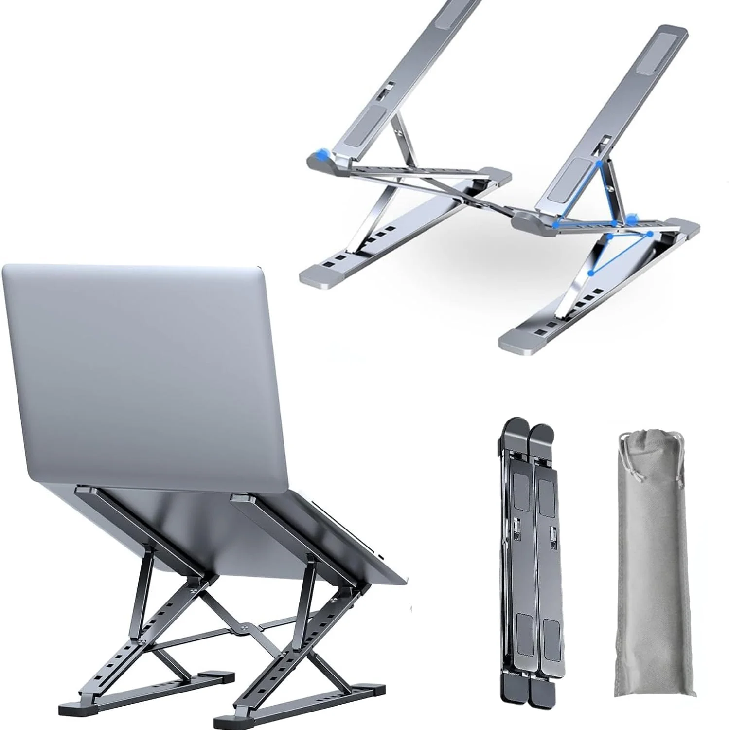 پایه لپ تاپ قابل تنظیم QUEENADA برای میز - نگهدارنده آلومینیومی لپ تاپ، 6 حالت تنظیم ارتفاع، افزایش تهویه لپ تاپ، طراحی ارگونومیک، پایه لپ تاپ تاشو، سازگاری جهانی (خاکستری)