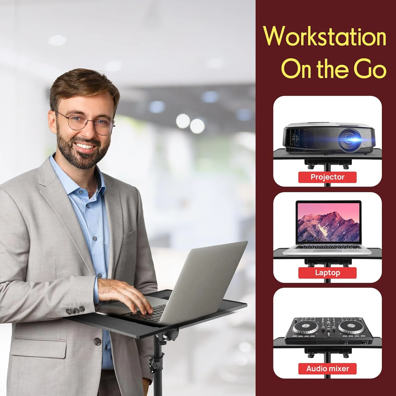 پایه نگهدارنده لپ تاپ و پروژکتور پایل پرو - هولدر قابل تنظیم تجهیزات کامپیوتری برای استیج یا استودیو - ارتفاع قابل تنظیم 58 تا 104 سانتی متر - PLPTS3