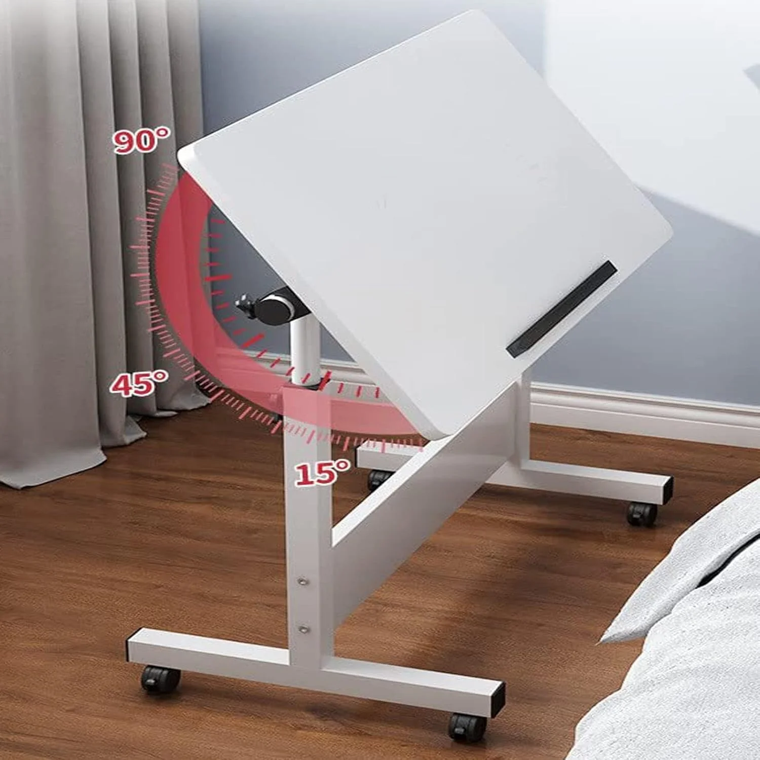 میز ایستاده موبایل، میز لپ‌تاپ کنار تختی با قابلیت تنظیم ارتفاع، میز تاشو چند منظوره، میز کامپیوتر چرخ‌دار برای اتاق خواب، اتاق نشیمن، دفتر، بیمارستان، استودیو (سفید 40x80 سانتی‌متر)
