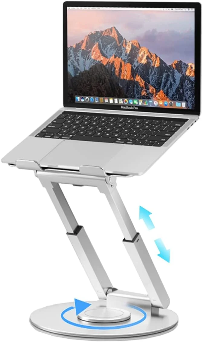 پایه لپ تاپ Proffisy، پایه لپ تاپ آلومینیومی برای میز، ارگونومیک برای نشستن/ایستادن، پایه لپ تاپ با قابلیت چرخش 360 درجه، نگهدارنده لپ تاپ تاشو با ارتفاع قابل تنظیم تا 18.9 اینچ (نقره ای)