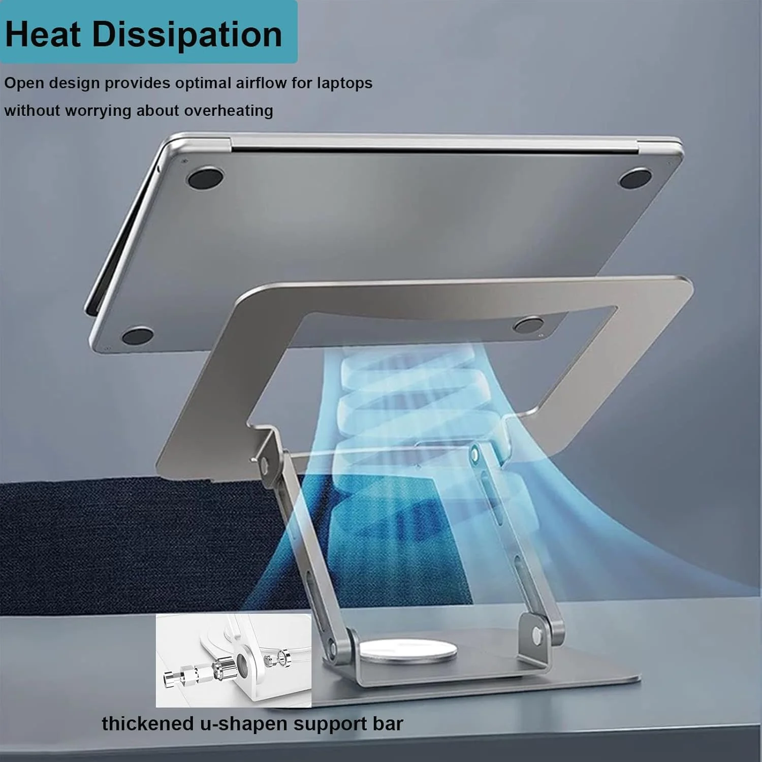 پایه لپ تاپ با پایه چرخان 360 درجه، ارتفاع قابل تنظیم چند زاویه، پایه ارگونومیک لپ تاپ برای کار گروهی، پایه لپ تاپ تاشو و قابل حمل، مناسب برای همه لپ تاپ های 10-17 اینچی (خاکستری)