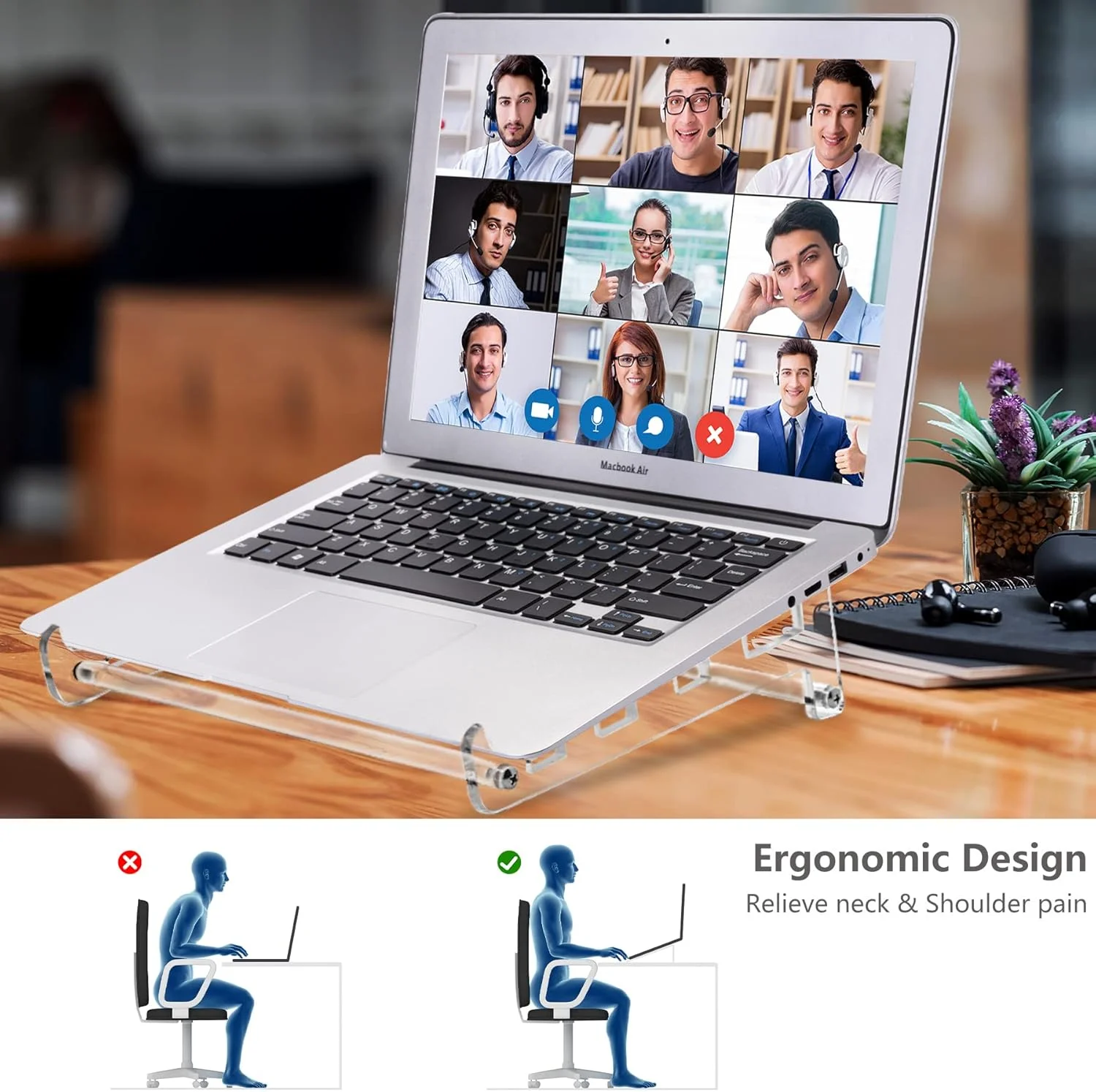 پایه لپ تاپ اکریلیک برای میز، نگهدارنده شفاف و تهویه دار کامپیوتر برای میز، پایه ارگونومیک و محکم لپ تاپ اکریلیک سازگار با MacBook Air Pro Dell Lenovo Thinkpad ASUS 9-16 اینچ