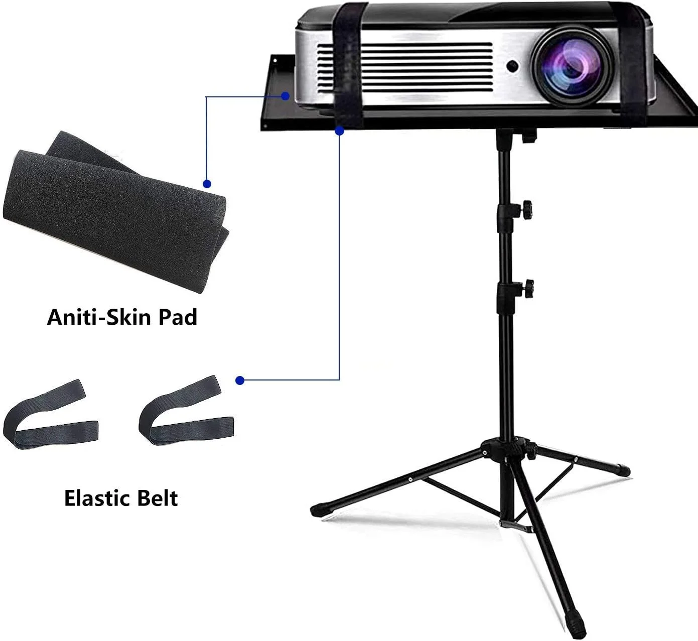 پایه سه پایه پروژکتور، پایه سه پایه لپ تاپ جهانی، پایه تجهیزات دی جی قابل حمل، پایه سه پایه تاشو، پایه میز کامپیوتر فضای باز برای استیج یا استودیو، ارتفاع قابل تنظیم 57 تا 125 سانتی متر