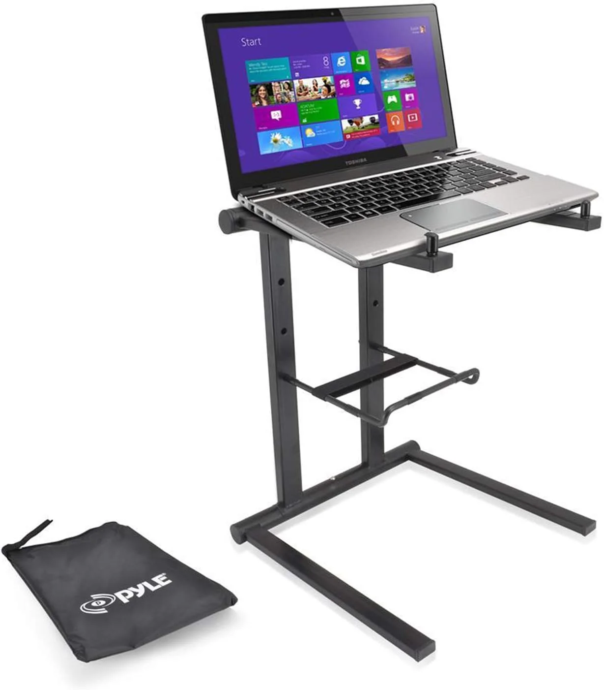 پایه تاشو قابل حمل لپ تاپ پایل - میز ایستاده با ارتفاع تاشو و سینی لوازم جانبی ثانویه برای آیپد، تبلت، میکسر دی جی، ایستگاه کاری، بازی و استفاده خانگی به همراه کیف - PLPTS35، سایز واحد