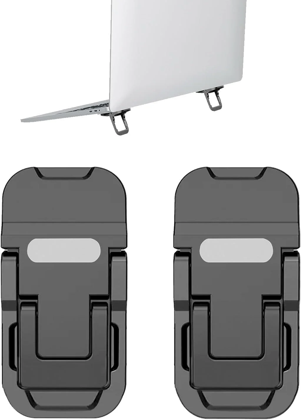 پایه نگهدارنده لپ تاپ کوچک قابل حمل برای میز کامپیوتر و کیبورد - پایه بالابر کیبورد آلیاژ روی با 2 زاویه قابل تنظیم، تاشو و نامرئی برای مک بوک، دل، اچ پی، لنوو و غیره، مشکی