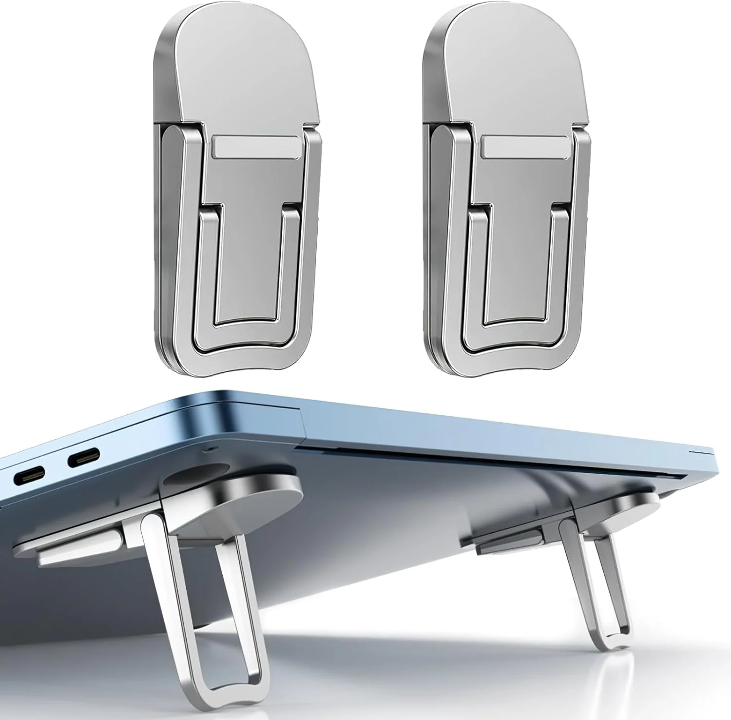 پایه لپ تاپ قابل حمل، پایه لپ تاپ کوچک، تاشو و سبک وزن با طراحی ارگونومیک و خنک کننده، مناسب برای کیبورد و لپ تاپ های 10-17.3 اینچی، نقره ای