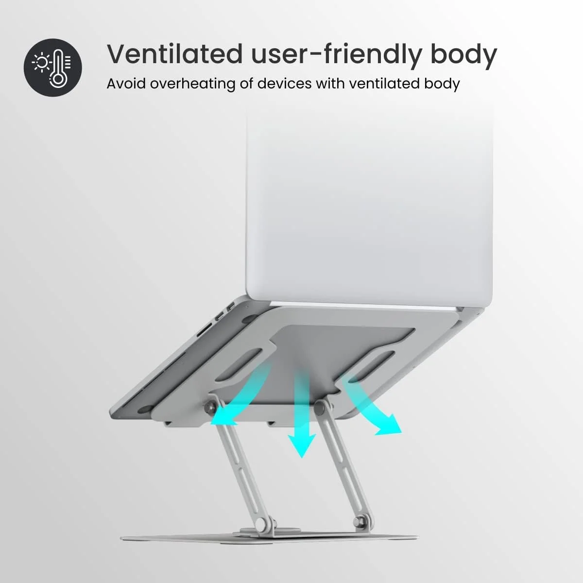 پایه لپ‌تاپ قابل حمل پورتronics مدل My Buddy K9 - سطوح ارتفاع قابل تنظیم - طراحی ضد لغزش با تهویه - پایه چرخان 360 درجه (سفید)