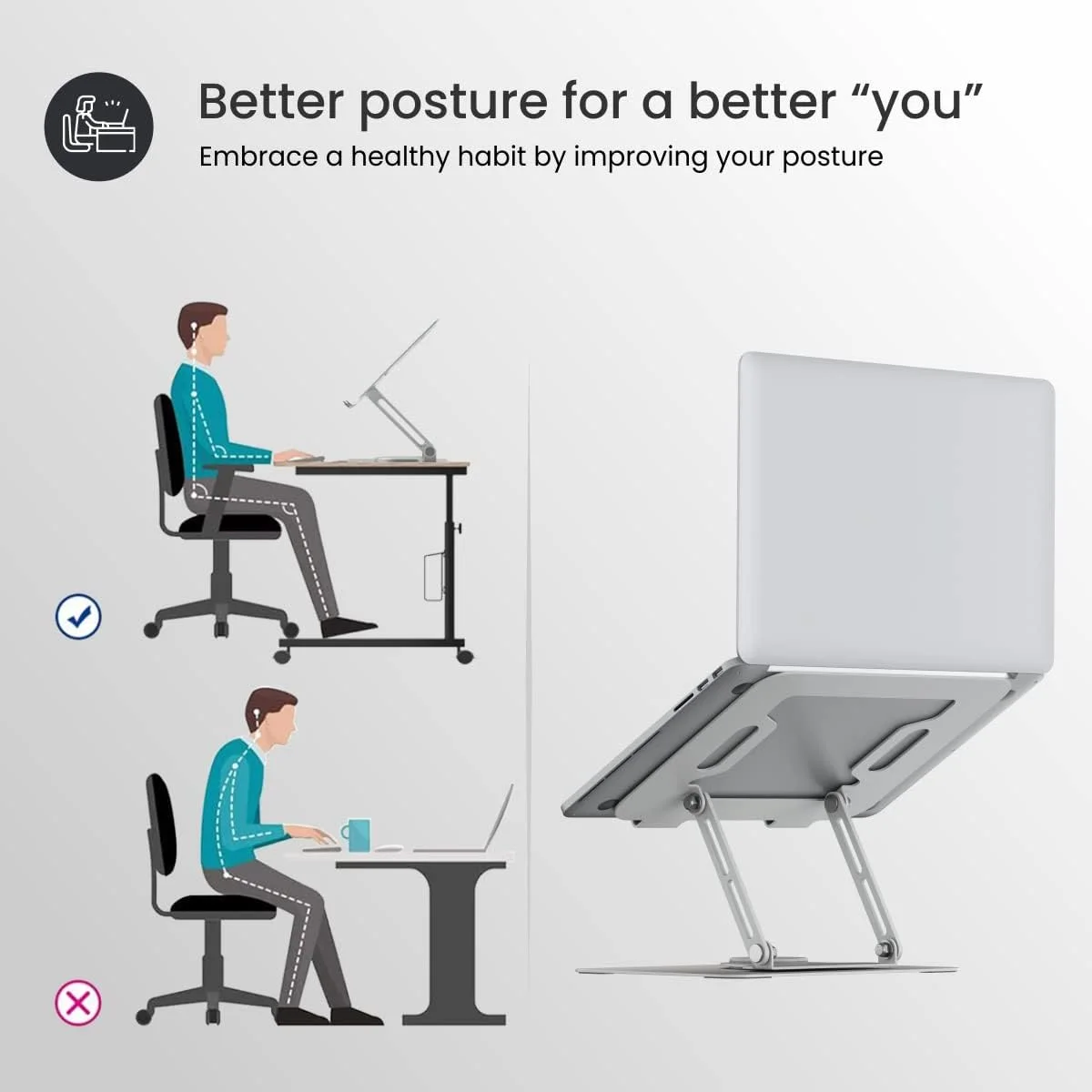 پایه لپ‌تاپ قابل حمل پورتronics مدل My Buddy K9 - سطوح ارتفاع قابل تنظیم - طراحی ضد لغزش با تهویه - پایه چرخان 360 درجه (سفید)