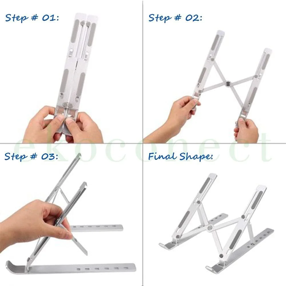 پایه لپ تاپ قابل حمل، پایه کامپیوتر برای لپ تاپ آلومینیومی ارگونومیک | پایه قابل تنظیم برای لپ تاپ و نگهدارنده نوت بوک سازگار با لپ تاپ های 9-15.6 اینچی مک بوک، آی پد، دل، اچ پی، سونی، لنوو، مشکی