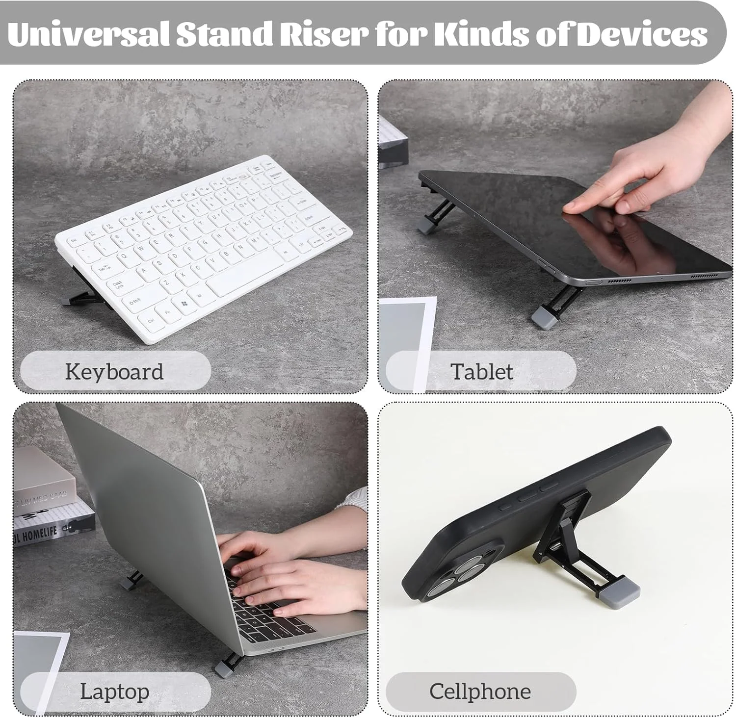 ۲ عدد پایه کیبورد قابل حمل، سه زاویه شیب قابل تنظیم، پایه لپ تاپ تاشو نامرئی، پایه کوچک آلیاژ روی، پایه کیبورد خود چسب برای اکثر کیبوردها (مشکی)
