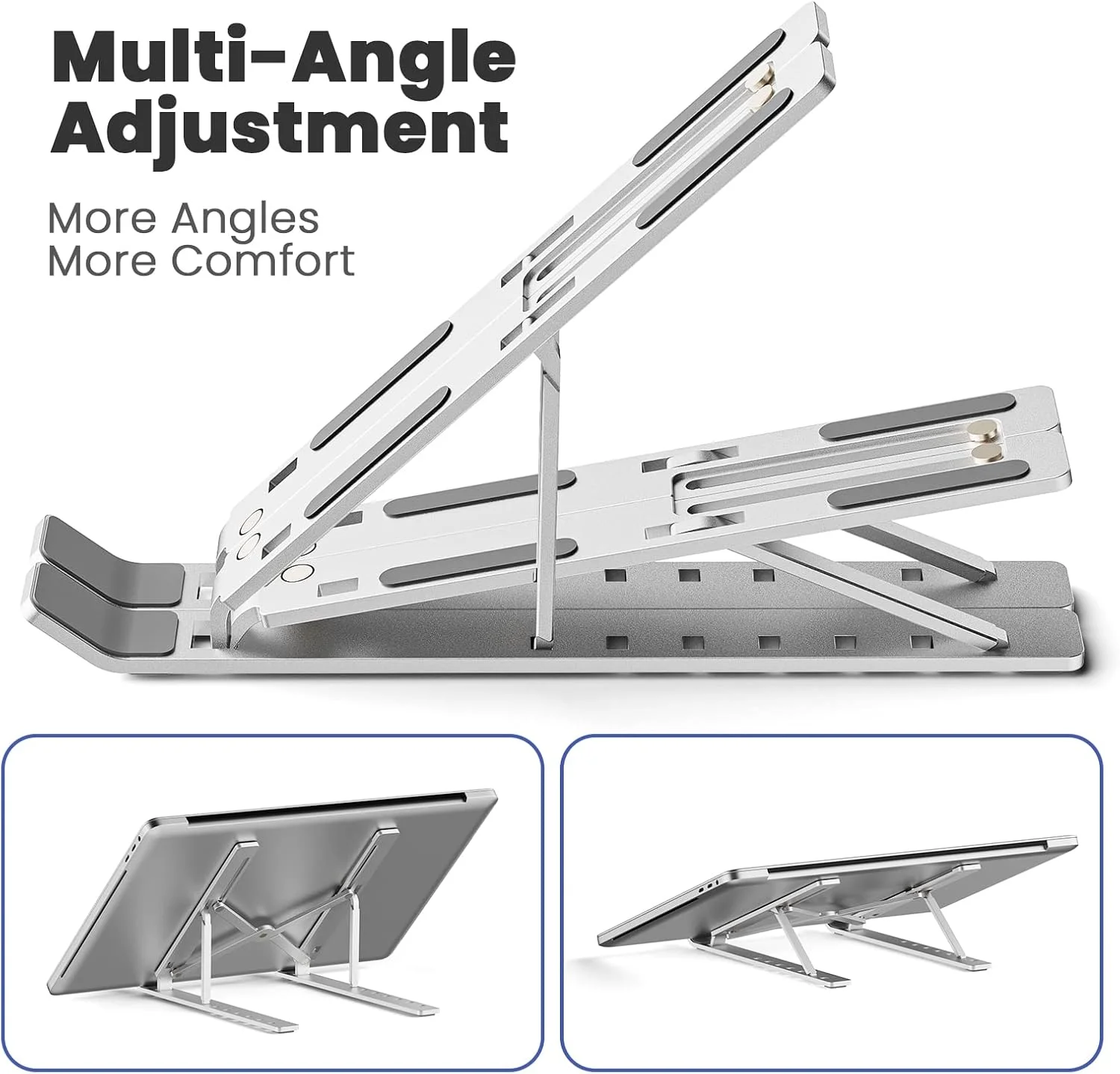 پایه لپ تاپ قابل حمل آواکوت، پایه کامپیوتر برای لپ تاپ، پایه لپ تاپ آلومینیومی ارگونومیک | پایه نگهدارنده نوت بوک قابل تنظیم سازگار با لپ تاپ های 9-15.6 اینچی مک بوک، آیپد، لنوو | نقره ای