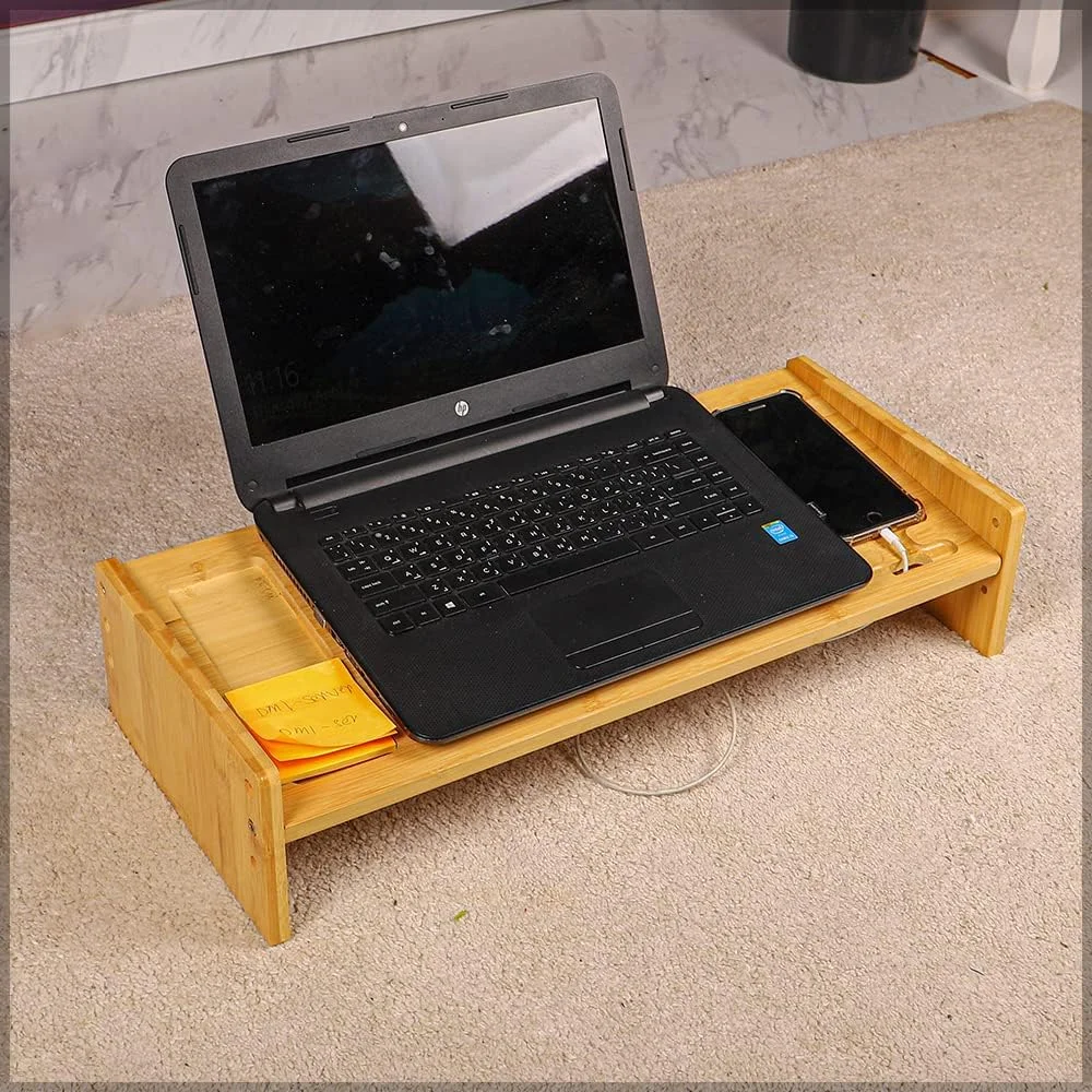 پایه لپ تاپ قابل حمل YAHOME، میز بامبو قابل تنظیم با جایگاه تلفن همراه، پایه لوازم جانبی کامپیوتر اداری