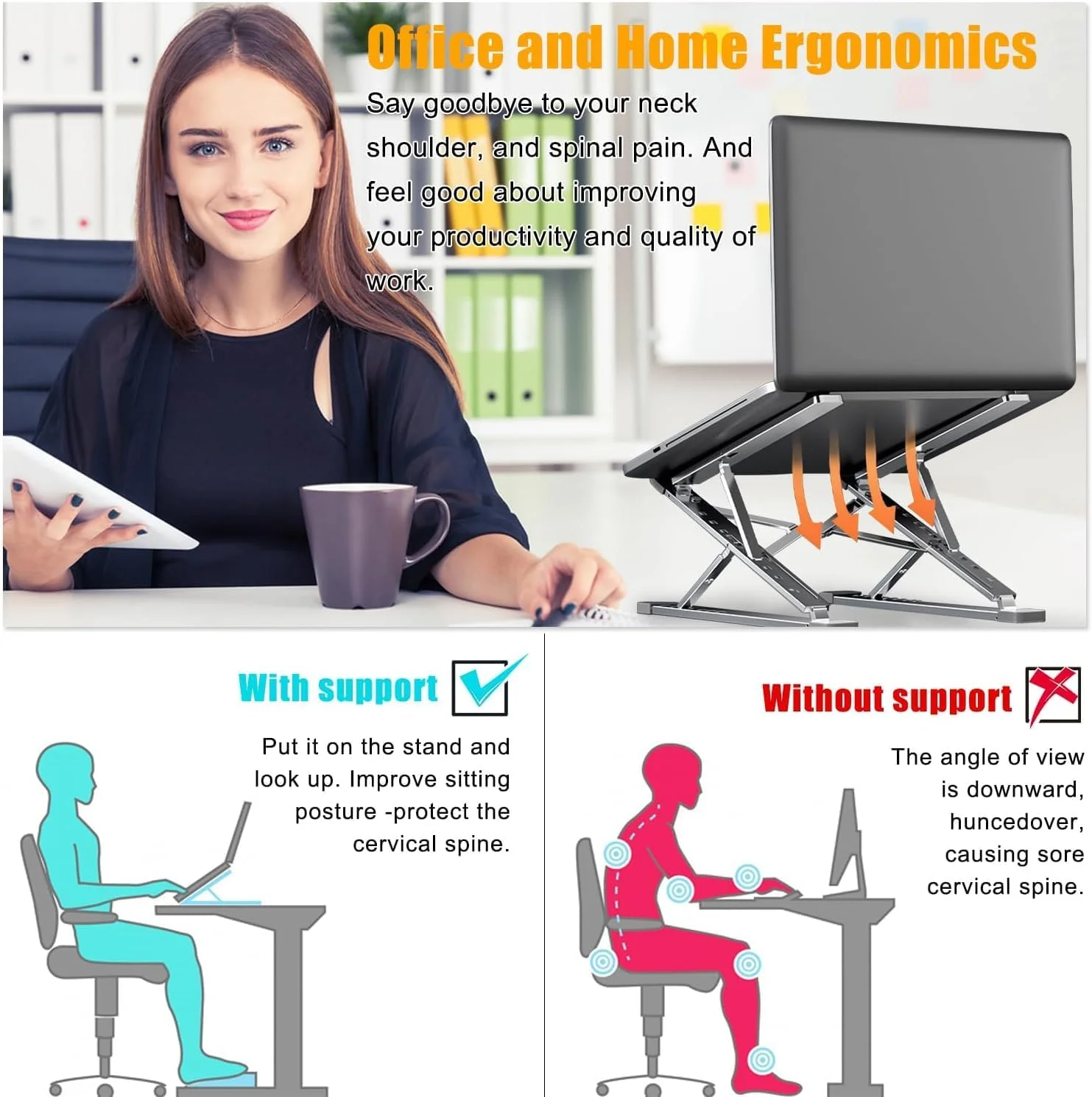 پایه لپ تاپ قابل حمل برای میز، پایه تاشو لپ تاپ Yakiter، نگهدارنده کامپیوتر با ارتفاع قابل تنظیم برای لپ تاپ، پایه لپ تاپ MacBook مناسب برای لپ تاپ ها و تبلت های 10-17 اینچی