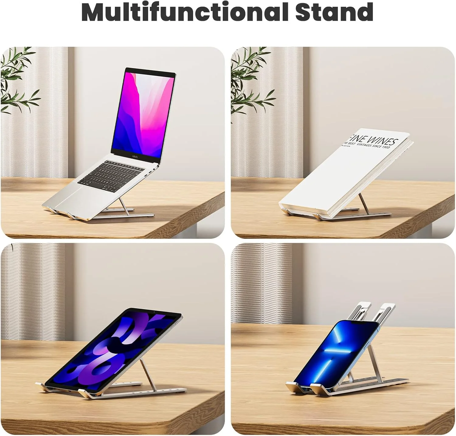 پایه لپ تاپ قابل حمل آواکوت، پایه کامپیوتر برای لپ تاپ، پایه لپ تاپ آلومینیومی ارگونومیک | پایه نگهدارنده نوت بوک قابل تنظیم سازگار با لپ تاپ های 9-15.6 اینچی مک بوک، آیپد، لنوو | نقره ای