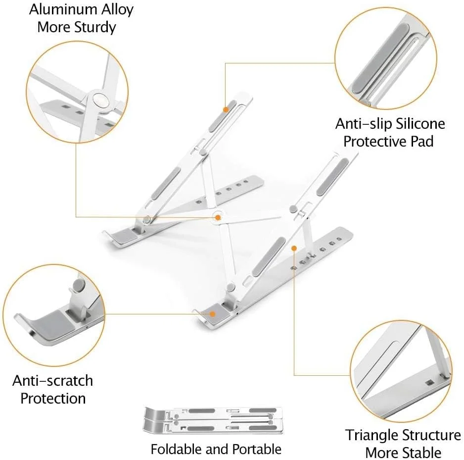 پایه لپ تاپ قابل حمل، پایه کامپیوتر برای لپ تاپ آلومینیومی ارگونومیک | پایه قابل تنظیم برای لپ تاپ و نگهدارنده نوت بوک سازگار با لپ تاپ های 9-15.6 اینچی مک بوک، آی پد، دل، اچ پی، سونی، لنوو، مشکی