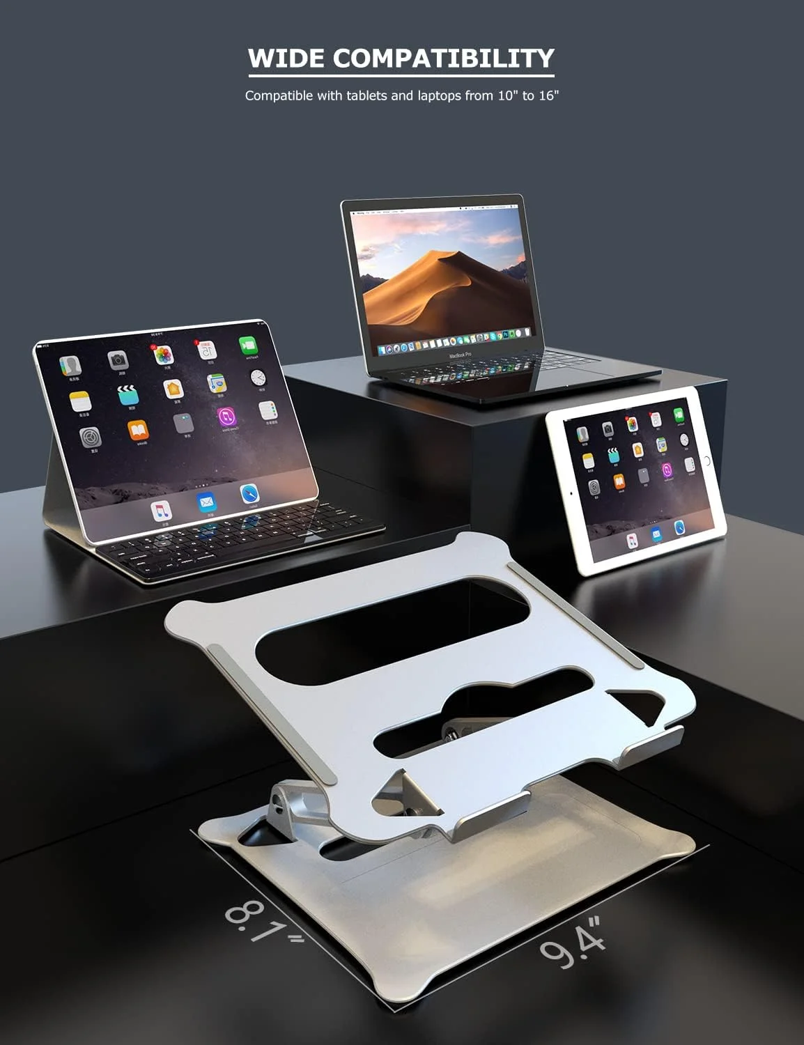 پایه لپ تاپ قابل تنظیم PHOCAR برای میز، پایه ارگونومیک آلومینیومی لپ تاپ برای لپ تاپ های 10-17.3 اینچی، سازگار با MacBook Air/Pro، Dell، HP، Lenovo، Surface، Huawei، Xiaomi