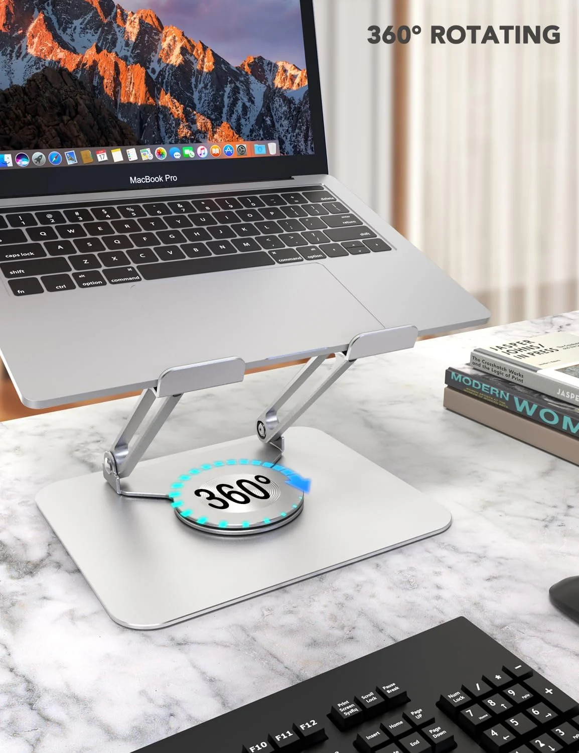 پایه لپ تاپ PHOCAR با قابلیت چرخش 360 درجه، پایه آلومینیومی لپ تاپ برای میز، نگهدارنده لپ تاپ قابل تنظیم و تاشو سازگار با MacBook Air/Pro، DELL، Surface، HP، Acer، ASUS، Lenovo، Victus، تا 16 اینچ