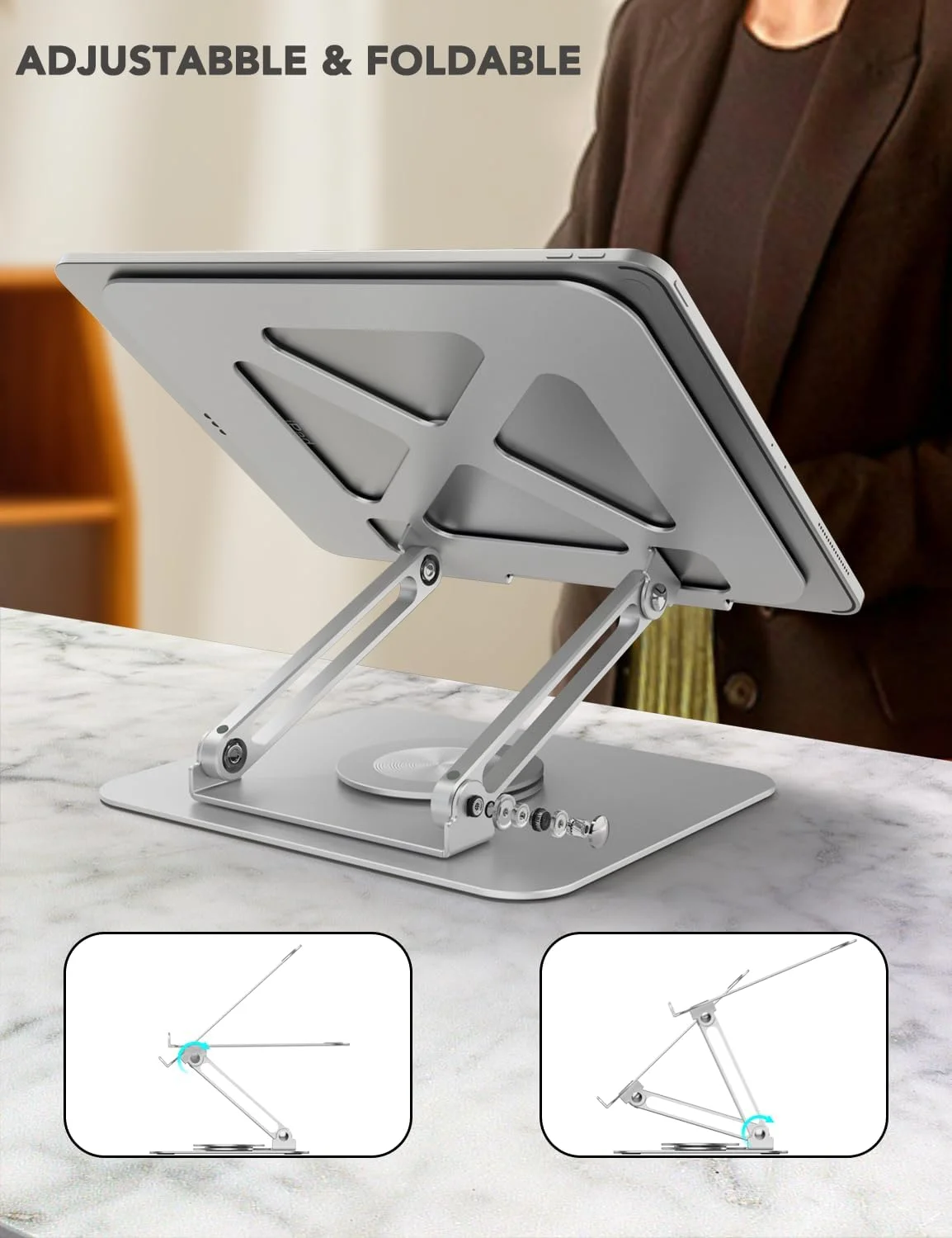 پایه لپ تاپ PHOCAR با قابلیت چرخش 360 درجه، پایه آلومینیومی لپ تاپ برای میز، نگهدارنده لپ تاپ قابل تنظیم و تاشو سازگار با MacBook Air/Pro، DELL، Surface، HP، Acer، ASUS، Lenovo، Victus، تا 16 اینچ