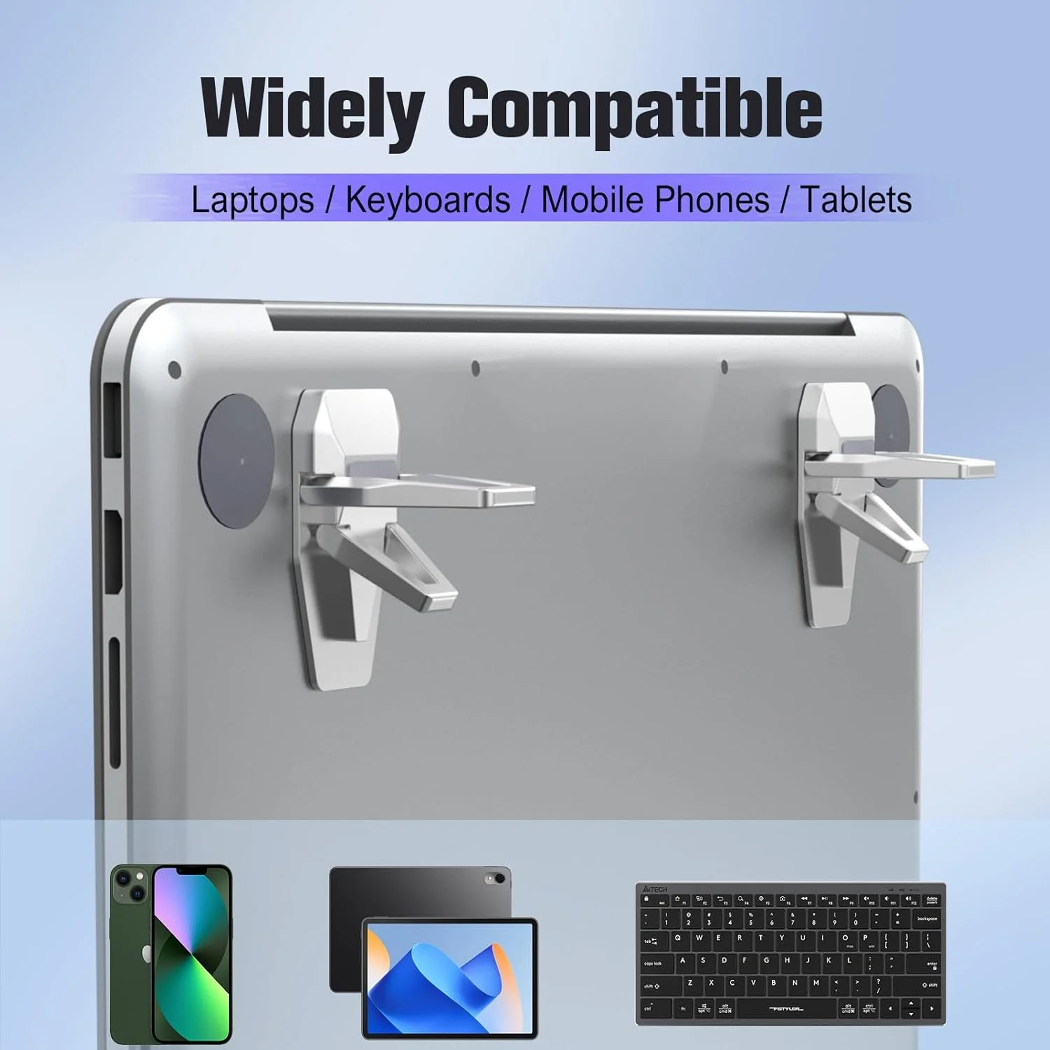 پایه کیبورد کامپیوتر آلیاژ روی تاشو، با قابلیت تنظیم 2 زاویه، پایه لپ تاپ نامرئی خود چسب برای میز، بالابر کیبورد مینی قابل حمل (نقره ای) - 2 عدد