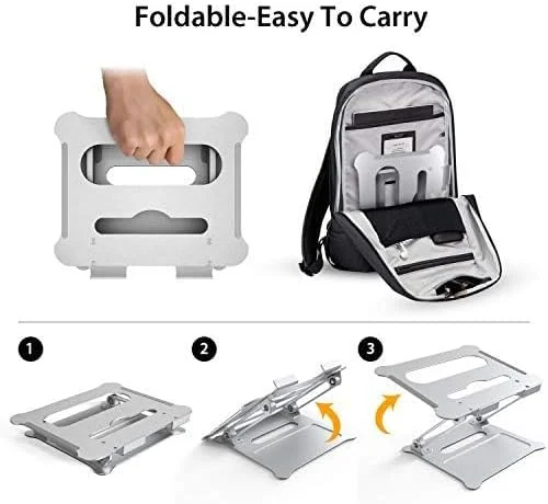 پایه لپ تاپ، نگهدارنده تاشو لپ تاپ با دریچه حرارتی، پایه کامپیوتر آلومینیومی قابل حمل ارگونومیک برای میز، بالابر قابل تنظیم لپ تاپ (پایه Z / مشکی)