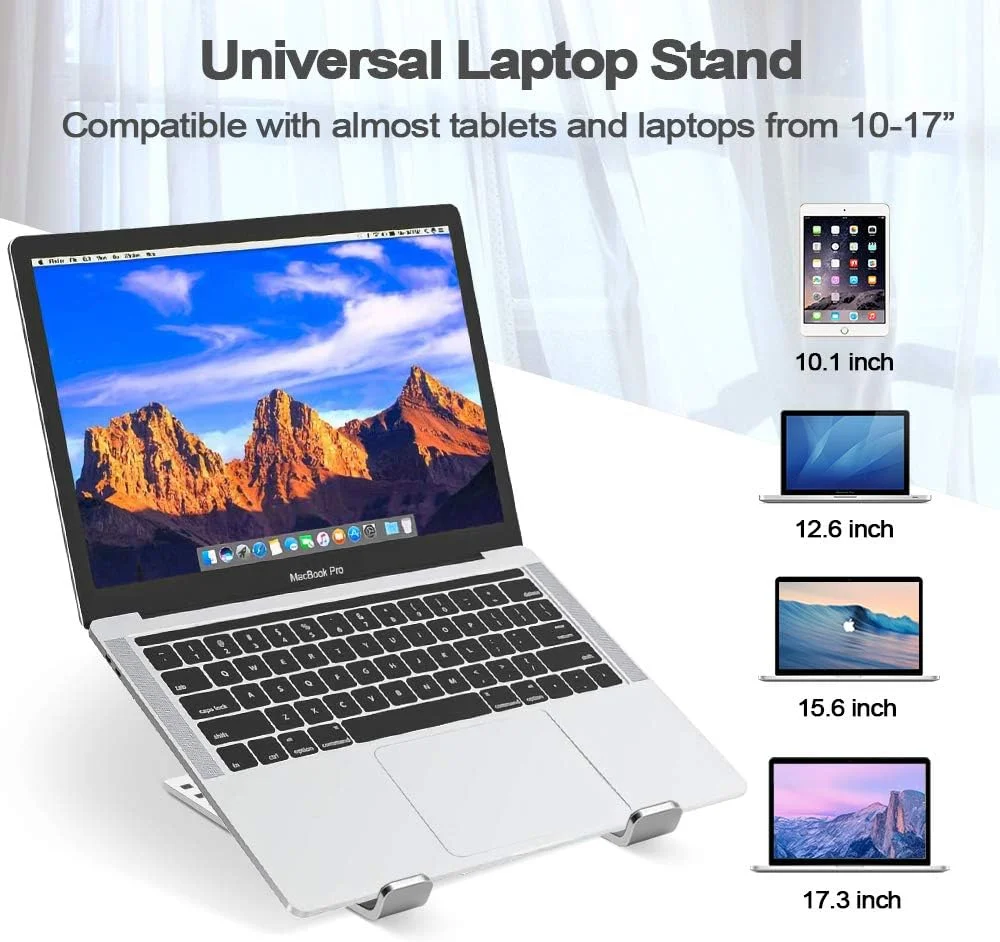 پایه لپ تاپ قابل حمل PHOCAR، آلیاژ آلومینیوم، پایه قابل تنظیم MacBook برای میز، سازگار با لپ تاپ ها و تبلت های 10-16 اینچی، مانند MacBook Air، Pro، iPad Air، Pro، HP، Lenovo ThinkPad، Dell، Acer