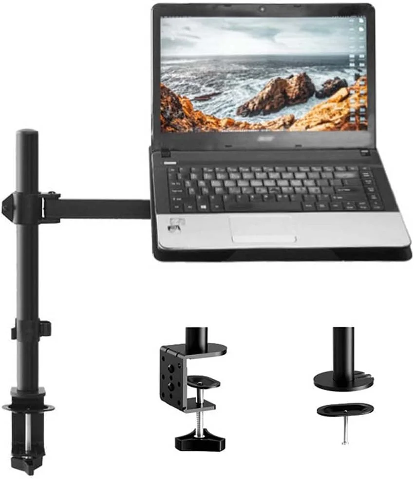 پایه نگهدارنده لپ‌تاپ با قابلیت نصب روی میز، مناسب برای لپ‌تاپ‌های تا 17 اینچ، کاملا قابل تنظیم، بازوی تکی با گیره C شکل | پایه رومیزی لپ‌تاپ سنگین با ظرفیت 8 کیلوگرم و پلتفرم خنک‌کننده