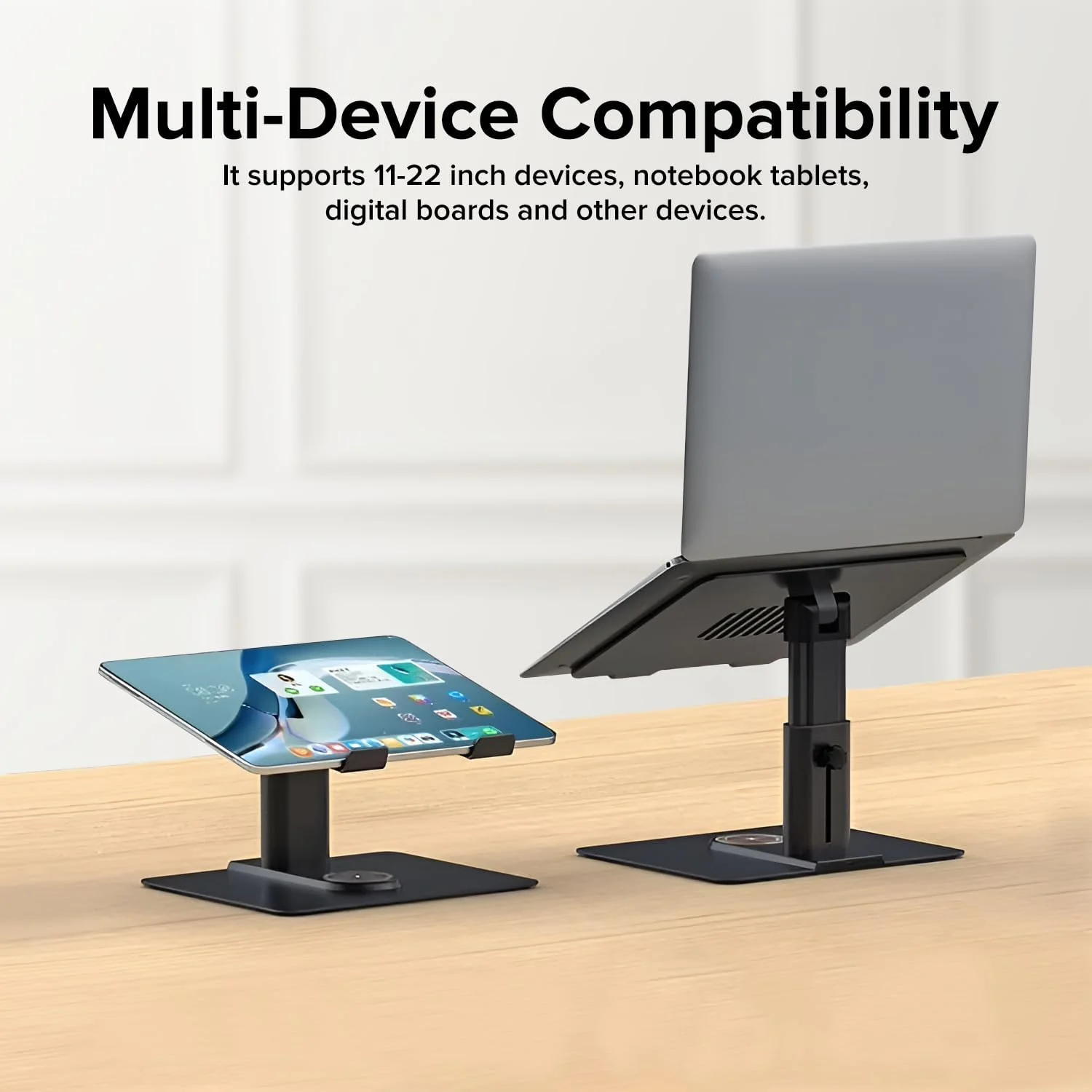 پایه لپ تاپ NOVORA برای میز با شارژر بی سیم 15 واتی - پایه لپ تاپ آلومینیومی ارگونومیک با ارتفاع قابل تنظیم برای مک بوک، آیپد، تبلت ها 11-22 اینچی - تهویه خنک کننده و نصب بدون ابزار