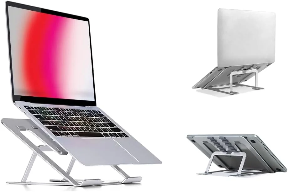 پایه لپ‌تاپ قابل حمل NAVO مدل NAVO | استند لپ‌تاپ ارگونومیک با قابلیت تنظیم ارتفاع در 6 سطح برای دفتر کار خانگی | سازگاری جهانی | (متوسط، نقره‌ای)