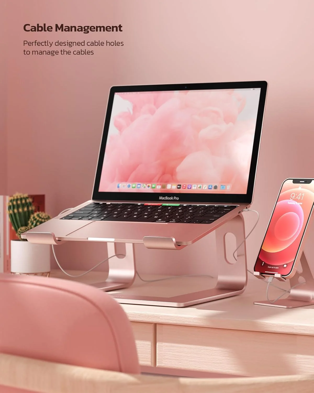 پایه لپ تاپ Nulaxy، پایه ارگونومیک آلومینیومی برای لپ تاپ، پایه جداشدنی نگهدارنده نوت بوک سازگار با MacBook Air Pro، Dell XPS، HP، Lenovo و سایر لپ تاپ های 10-15.6 اینچی (طلایی رز D)