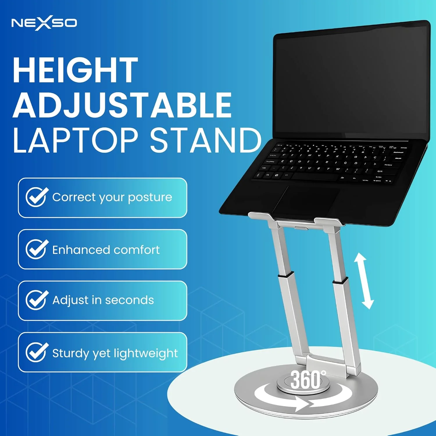 پایه لپ‌تاپ با قابلیت تنظیم ارتفاع | ساخته شده از آلومینیوم با کیفیت عالی - پایه لپ‌تاپ برای میز کار، میز اداری، میز قهوه، پیشخوان آشپزخانه، میز کنار تخت، کلاس‌های درس و فضاهای کار اشتراکی