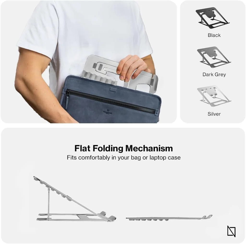 پایه لپ‌تاپ قابل حمل NAVO مدل NAVO | استند لپ‌تاپ ارگونومیک با قابلیت تنظیم ارتفاع در 6 سطح برای دفتر کار خانگی | سازگاری جهانی | (متوسط، نقره‌ای)