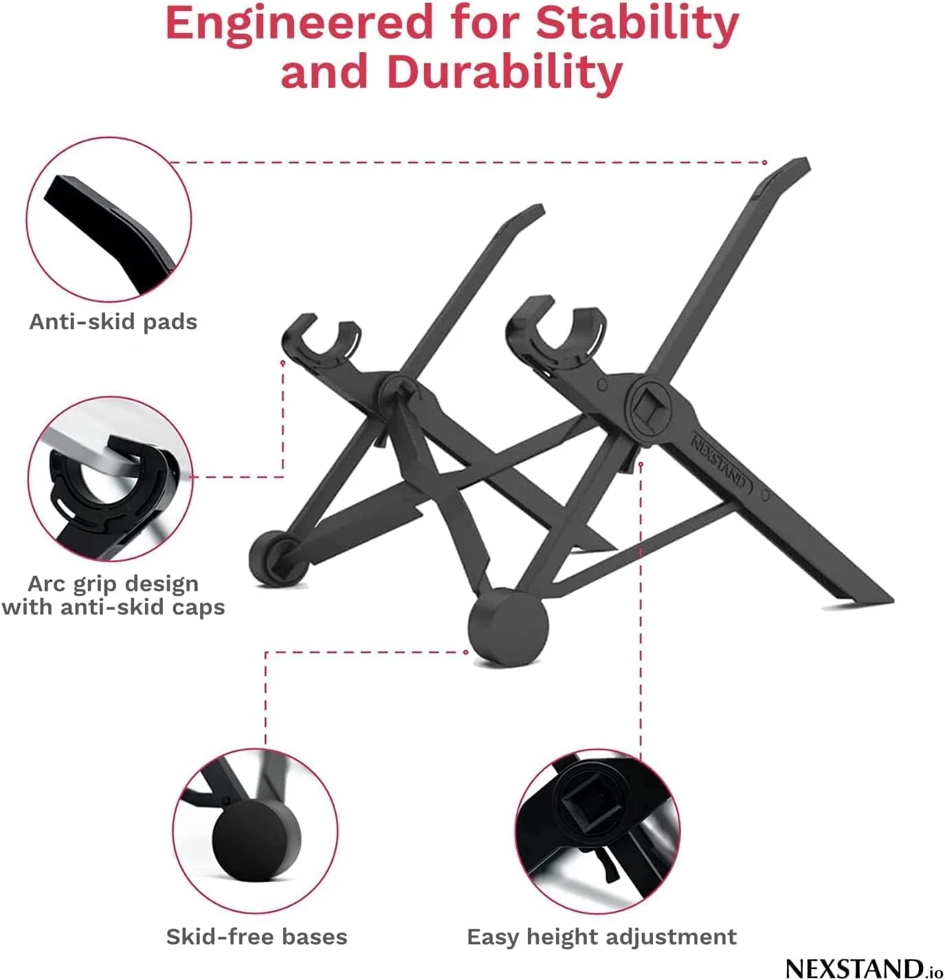 پایه لپ‌تاپ NEXSTAND K2 برای میز، دارای ۸ سطح تنظیم ارتفاع، پایه ارگونومیک لپ‌تاپ، هولدر خنک‌کننده و سازگار با MacBook Air Pro، Dell، لپ‌تاپ‌های ۱۰ تا ۱۷ اینچی
