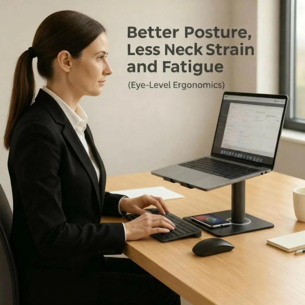 پایه لپ تاپ NOVORA برای میز با شارژر بی سیم 15 واتی - پایه لپ تاپ آلومینیومی ارگونومیک با ارتفاع قابل تنظیم برای مک بوک، آیپد، تبلت ها 11-22 اینچی - تهویه خنک کننده و نصب بدون ابزار