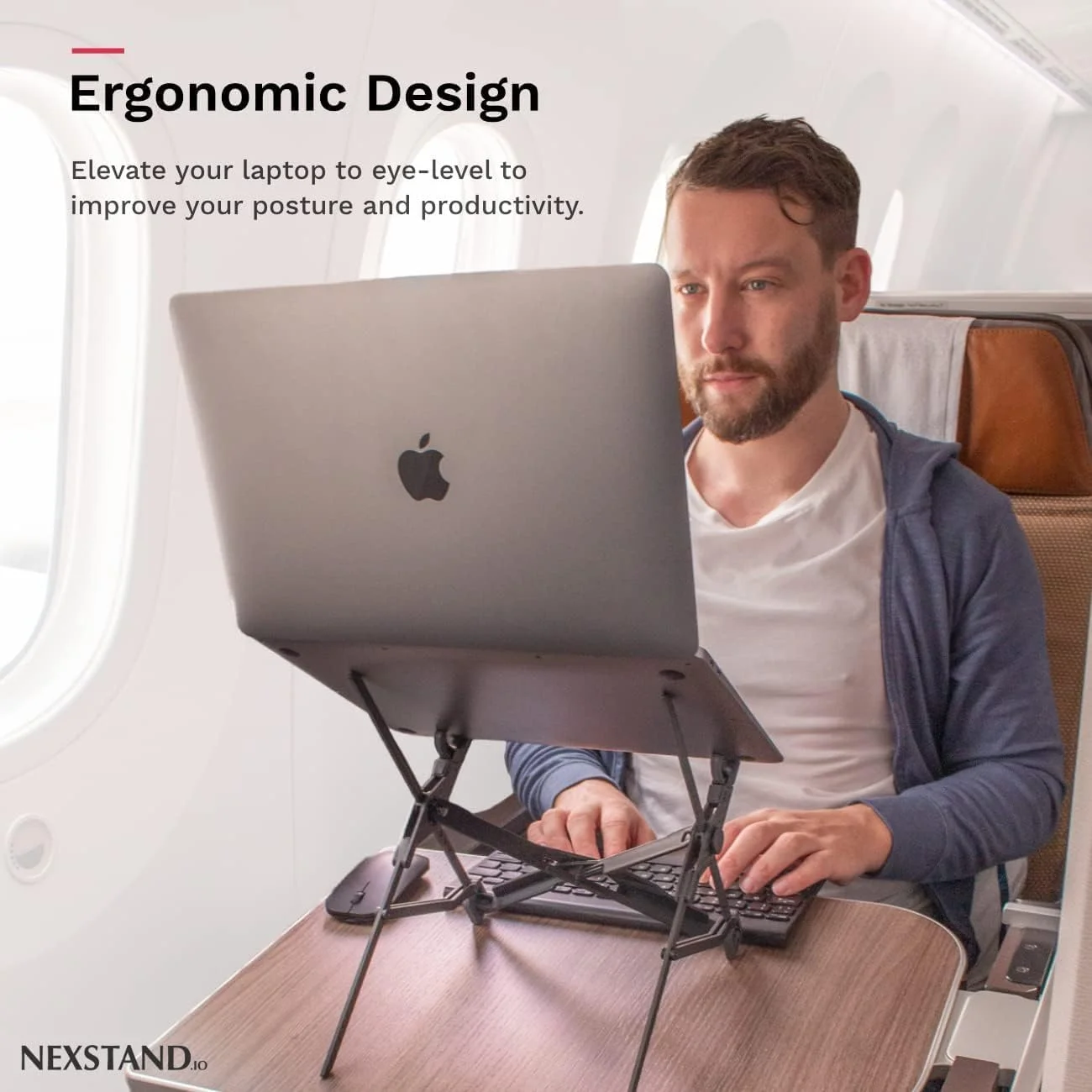 پایه لپ تاپ NEXSTAND K1، نگهدارنده تاشو و قابل حمل فیبر کربنی، دارای ۷ سطح تنظیم ارتفاع، ارگونومیک، مناسب برای میز، مک بوک و نوت بوک