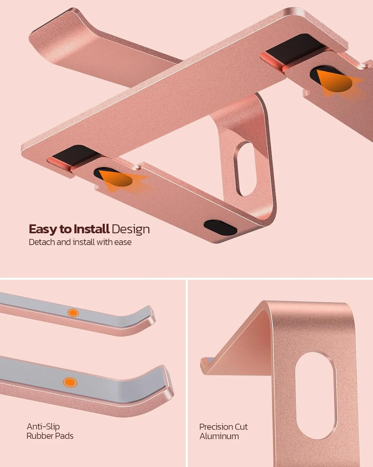 پایه لپ تاپ Nulaxy، پایه ارگونومیک آلومینیومی برای لپ تاپ، پایه جداشدنی نگهدارنده نوت بوک سازگار با MacBook Air Pro، Dell XPS، HP، Lenovo و سایر لپ تاپ های 10-15.6 اینچی (طلایی رز D)