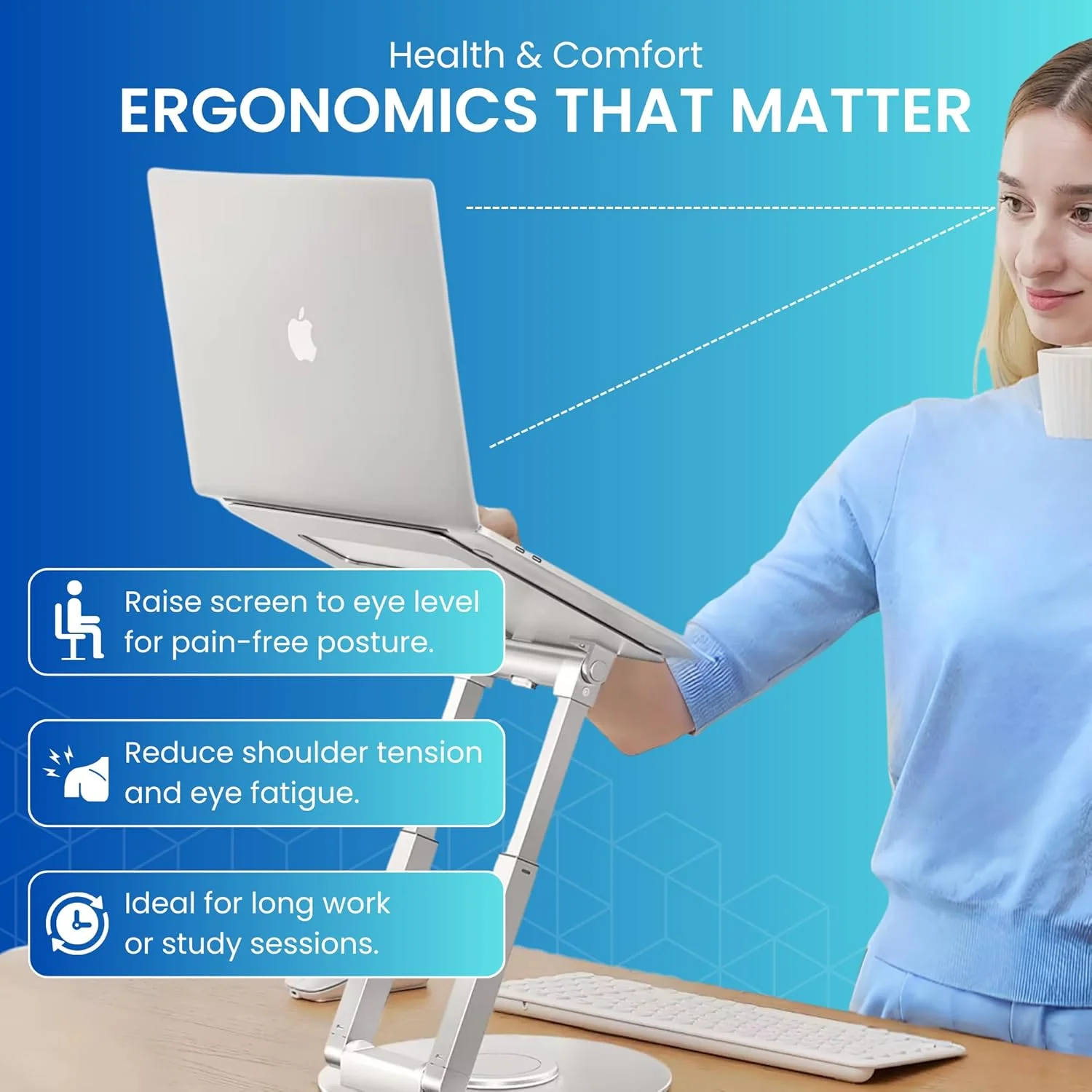 پایه لپ‌تاپ با قابلیت تنظیم ارتفاع | ساخته شده از آلومینیوم با کیفیت عالی - پایه لپ‌تاپ برای میز کار، میز اداری، میز قهوه، پیشخوان آشپزخانه، میز کنار تخت، کلاس‌های درس و فضاهای کار اشتراکی