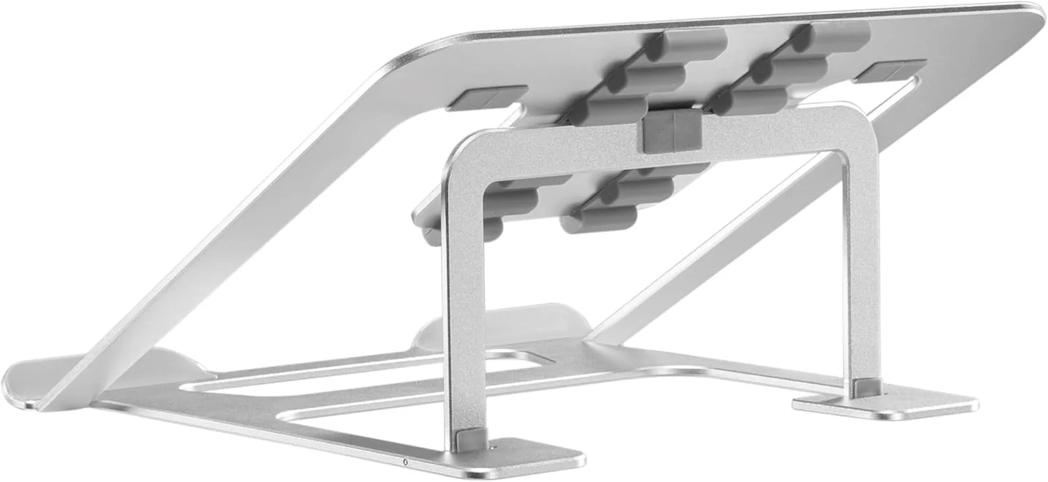 پایه لپ‌تاپ قابل حمل NAVO مدل NAVO | استند لپ‌تاپ ارگونومیک با قابلیت تنظیم ارتفاع در 6 سطح برای دفتر کار خانگی | سازگاری جهانی | (متوسط، نقره‌ای)
