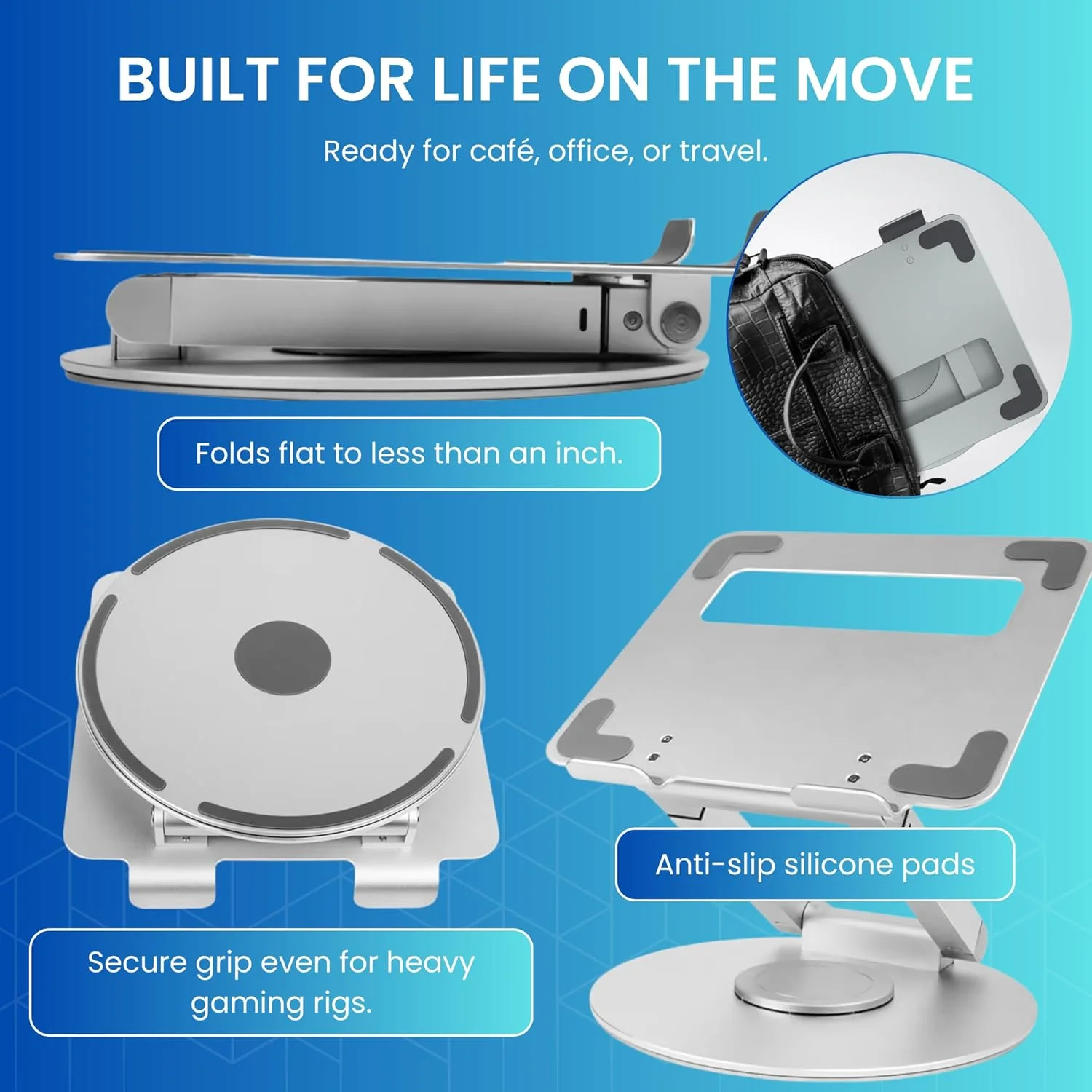 پایه لپ‌تاپ با قابلیت تنظیم ارتفاع | ساخته شده از آلومینیوم با کیفیت عالی - پایه لپ‌تاپ برای میز کار، میز اداری، میز قهوه، پیشخوان آشپزخانه، میز کنار تخت، کلاس‌های درس و فضاهای کار اشتراکی