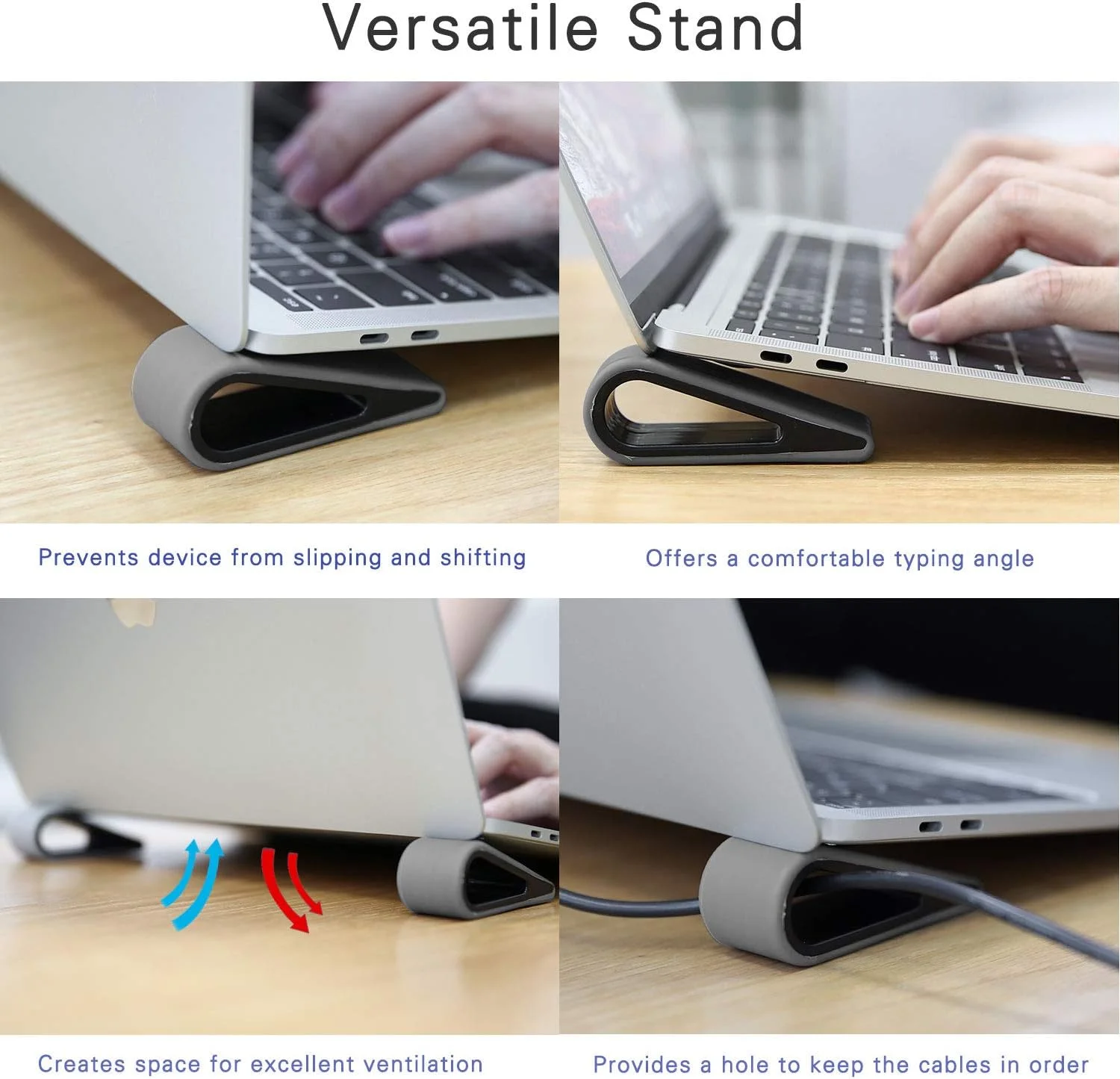 پایه های لپ تاپ/نوت بوک یونیورسال MoKo، [بسته 4 عددی] پایه سیلیکونی بادوام ضد لغزش، پایه سبک و پایدار، پایه های فوق العاده جمع و جور و قابل حمل برای لپ تاپ، تبلت، کیبورد - خاکستری