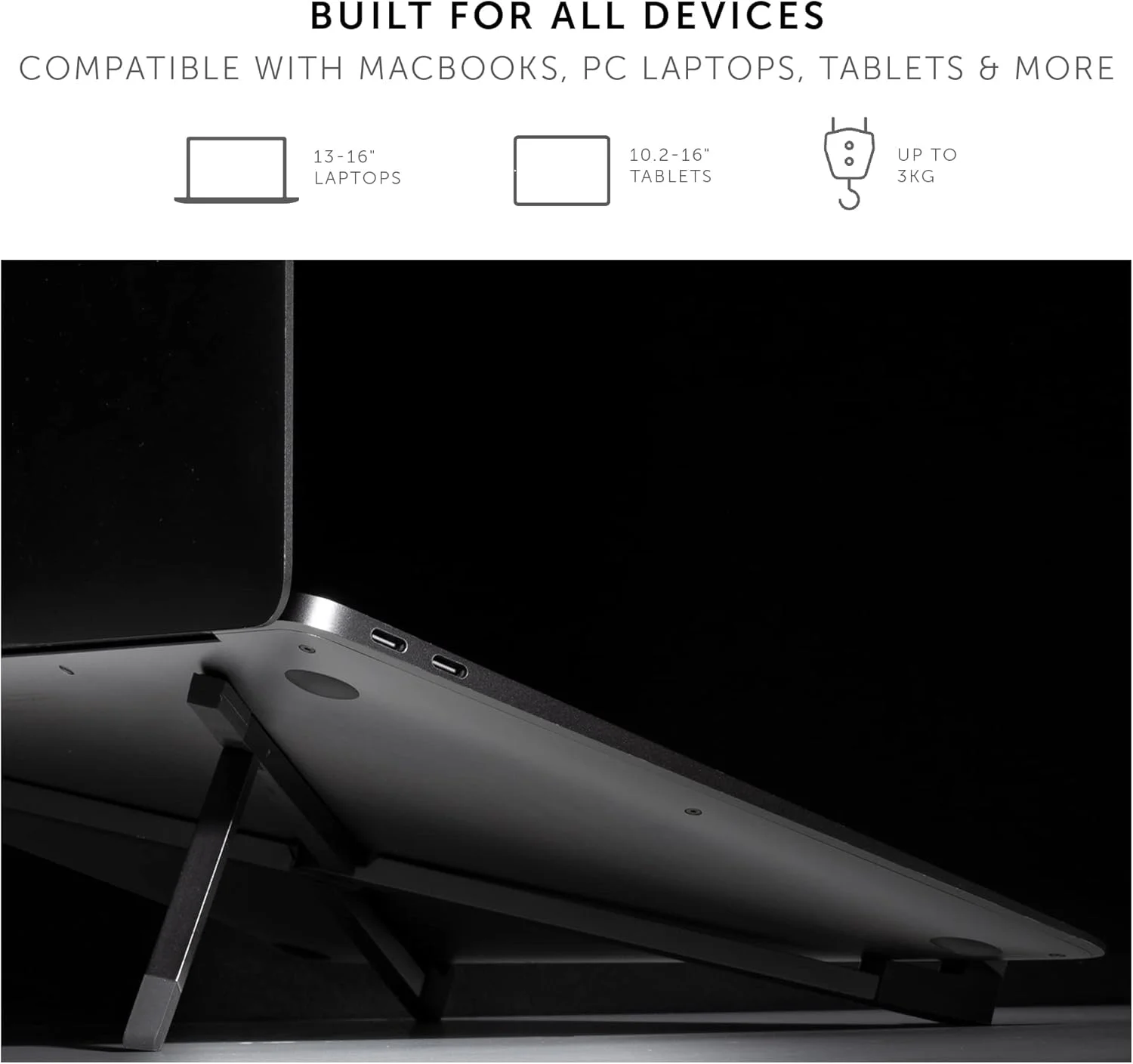 پایه لپ‌تاپ تاشو نیتیو یونیون، فوق‌العاده باریک، تاشو و قابل حمل، زاویه دید ارگونومیک و بهینه شده برای مک‌بوک‌ها و لپ‌تاپ‌های ۱۳ تا ۱۶ اینچی، آی‌پدها و تبلت‌های ۱۰ تا ۱۶ اینچی