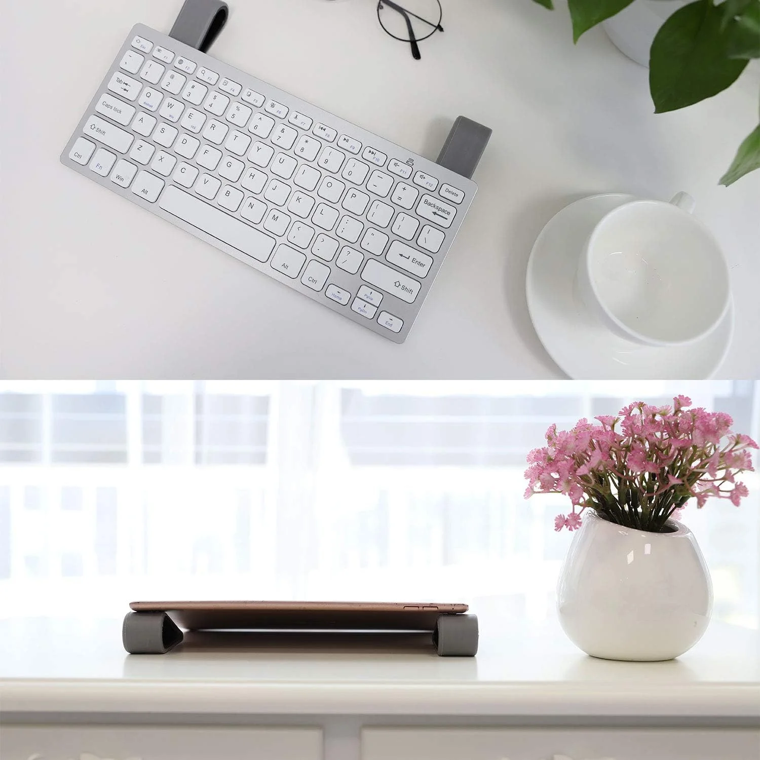 پایه های لپ تاپ/نوت بوک یونیورسال MoKo، [بسته 4 عددی] پایه سیلیکونی بادوام ضد لغزش، پایه سبک و پایدار، پایه های فوق العاده جمع و جور و قابل حمل برای لپ تاپ، تبلت، کیبورد - خاکستری