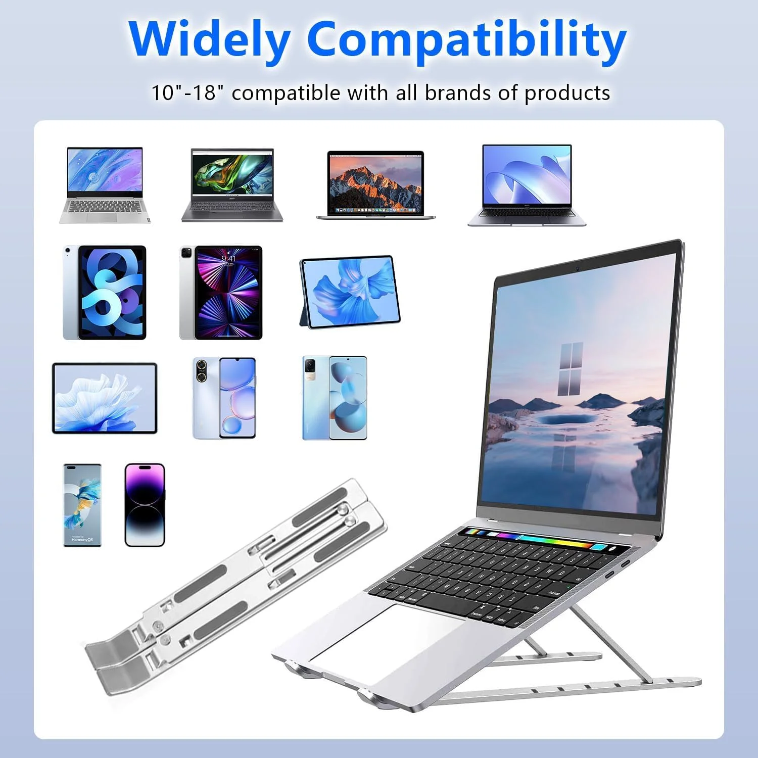 پایه لپ‌تاپ MOMENT، پایه نگهدارنده لپ‌تاپ، پایه کامپیوتر بالابر، آلومینیومی تاشو قابل حمل قابل تنظیم، سازگار با MacBook Air Pro، HP، Lenovo، Dell، و لپ‌تاپ‌ها و تبلت‌های بیشتر