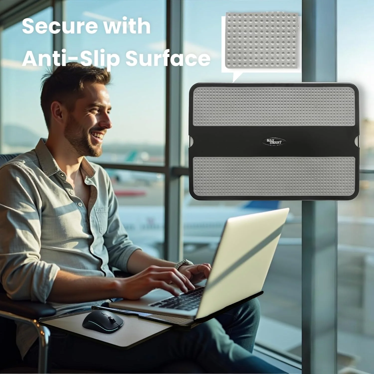 پد لپ تاپ - پد پایه لپ تاپ با سینی پد ماوس جمع شونده، محافظ حرارتی ضد لغزش برای تبلت، میز کامپیوتر نوت بوک، سطح کار خنک کننده برای دفتر کار خانگی، صندلی راحتی، مسافرت کاری