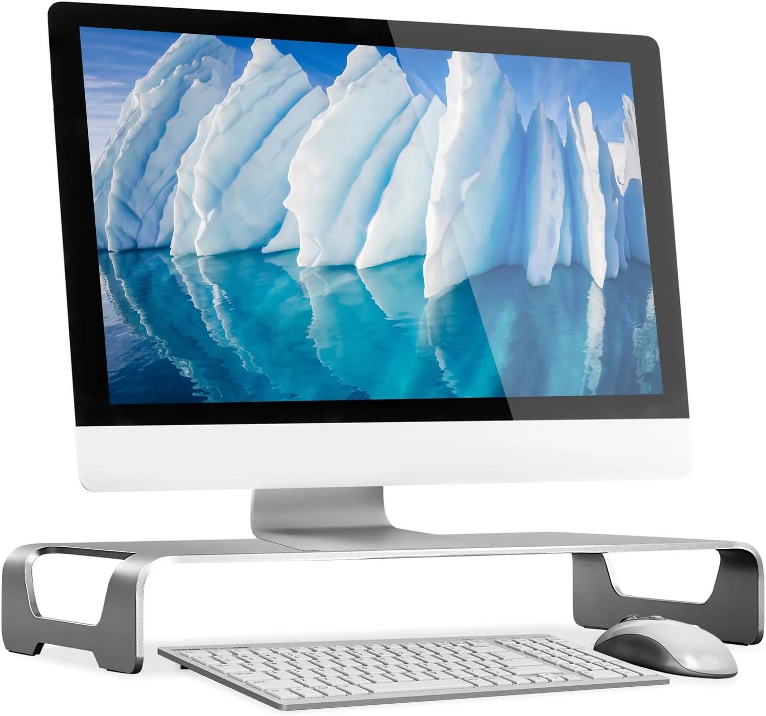 پایه مانیتور آلومینیومی Mount-It! برای iMac - پایه عریض یکپارچه مانیتور - پایه فلزی مانیتور و نظم دهنده رومیزی با فضای نگهداری کیبورد - پایه جهانی مانیتور رومیزی برای کامپیوتر، iMac، MacBook، لپ تاپ
